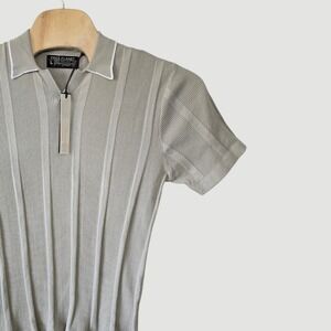 Free Planet Mens Ribbed Knit Short Sleeve Polo Shirt Celadon Tint Size L